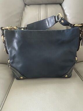 Coach Carly Hobo Blue Leather Shoulder Bag